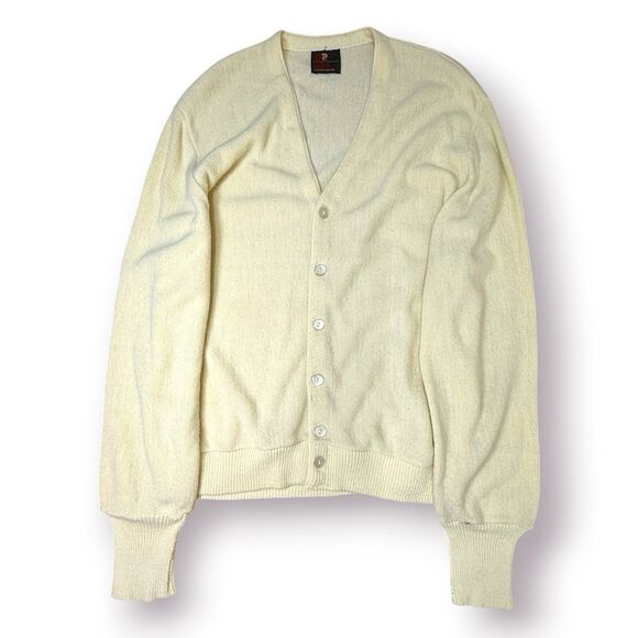Vintage Arnold Palmer Robert Bruce Cardigan Mens Large Cream Made In USA Union - Picture 1 of 13